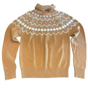 NWT J Crew Womens Fair Isle Knit Sweater Small Beige Turtleneck 100% Cotton Cozy